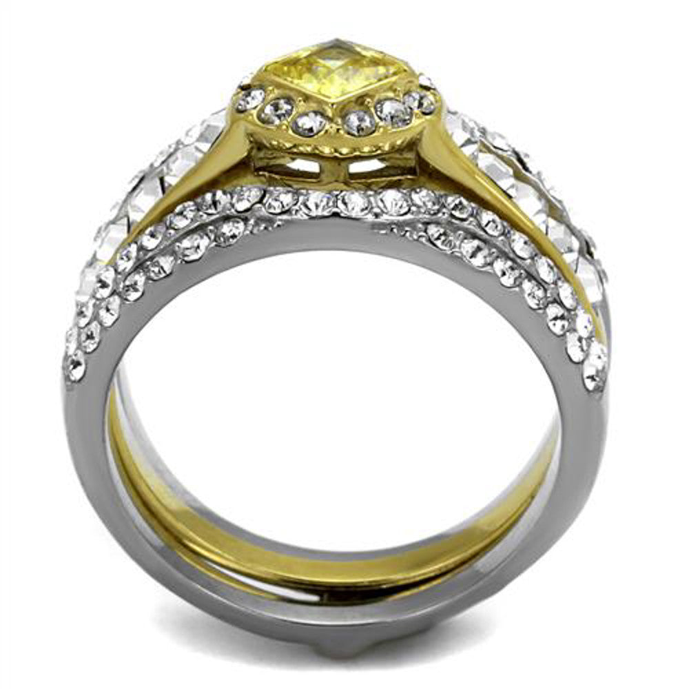 ARTK2291 Stainless Steel Women's Mulit-Stone Cz Two-Toned Wedding Ring Band Set Size 5-10